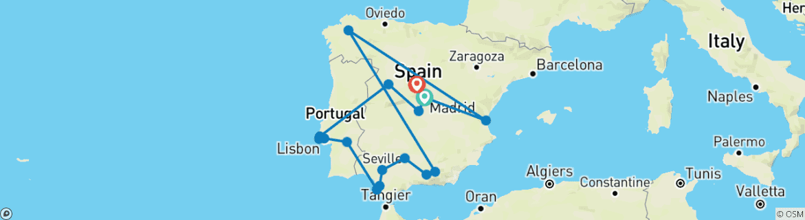 Image d'une carte montrant l'itinéraire du circuit