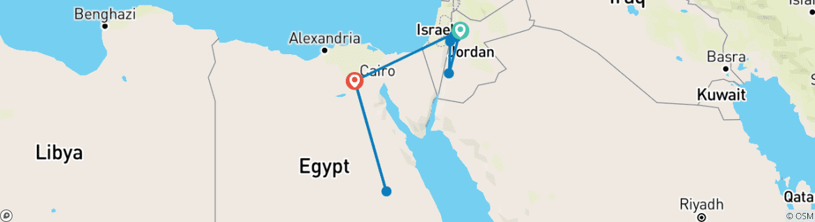 Foto van een kaart met de route van de rondreis