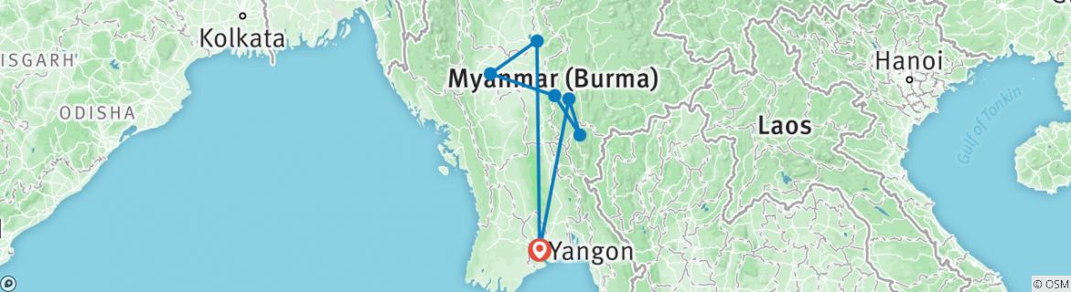 Image of a map showing the route of the tour