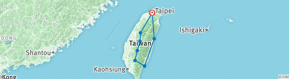 Image of a map showing the route of the tour