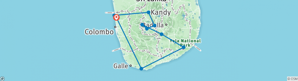 Image of a map showing the route of the tour