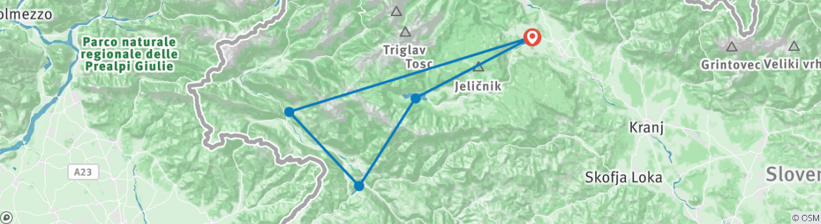 Image of a map showing the route of the tour