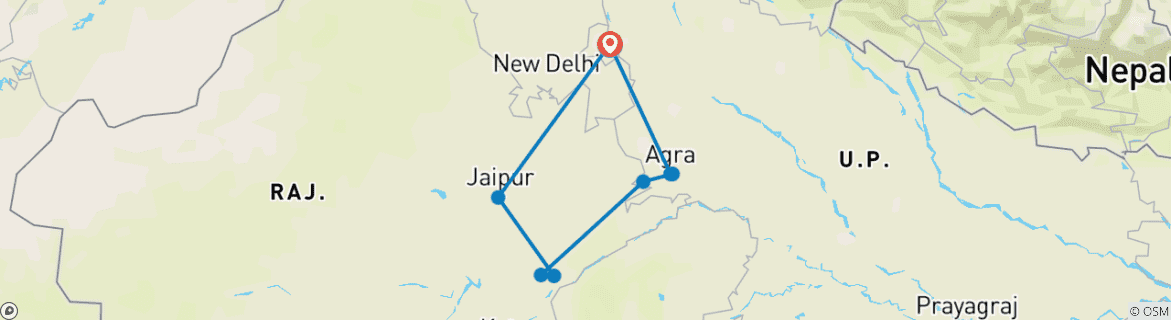 Image of a map showing the route of the tour