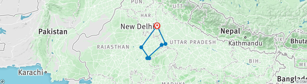 Image of a map showing the route of the tour