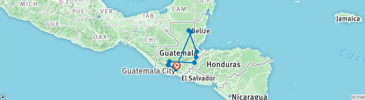Image of a map showing the route of the tour