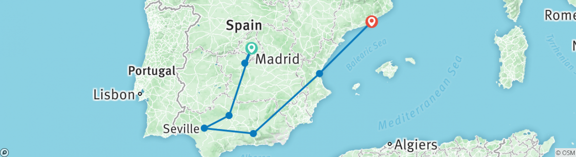 Image of a map showing the route of the tour