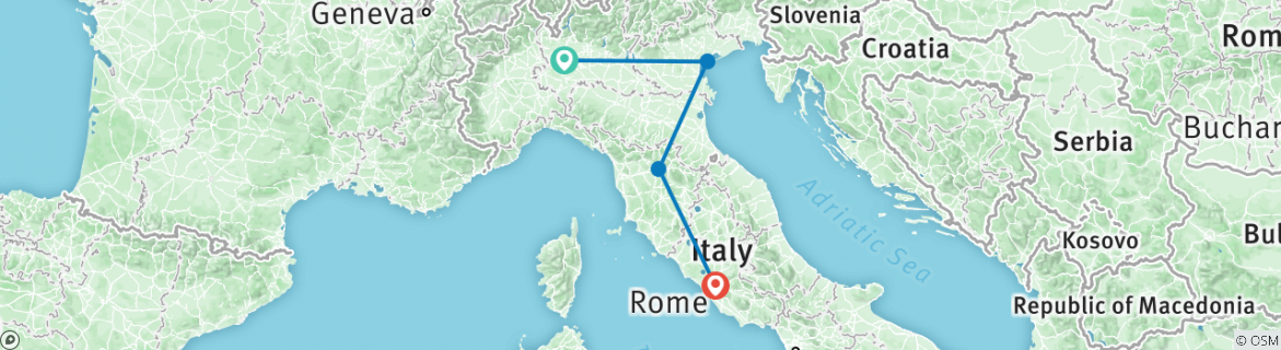 Image of a map showing the route of the tour