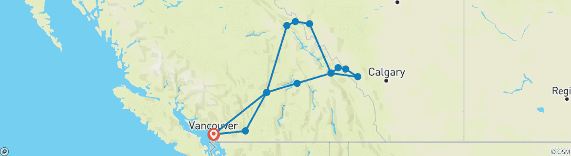 Image of a map showing the route of the tour