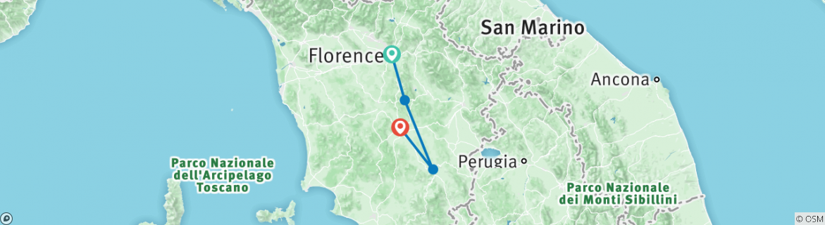 Image of a map showing the route of the tour