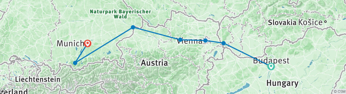 Image of a map showing the route of the tour