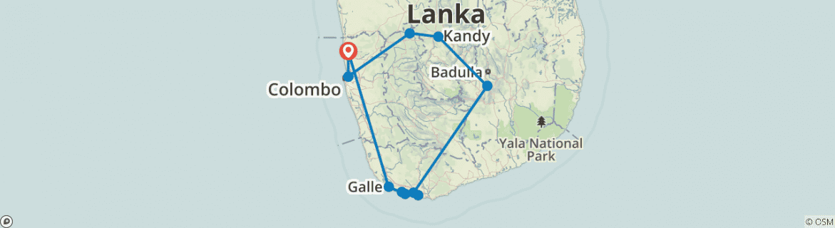 Image of a map showing the route of the tour