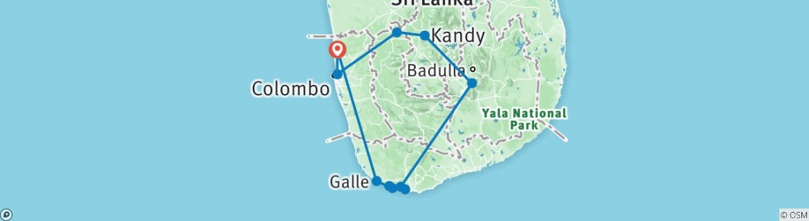 Image of a map showing the route of the tour