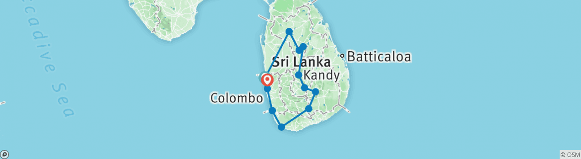 Image of a map showing the route of the tour
