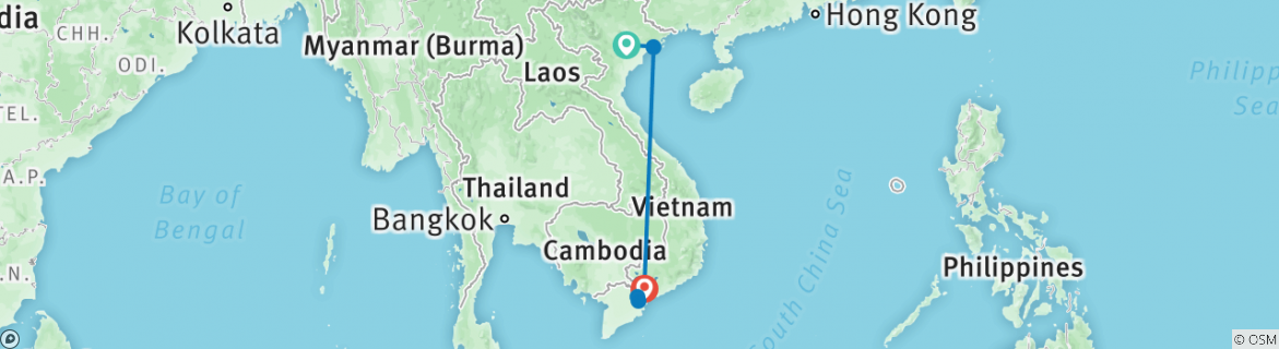 Image of a map showing the route of the tour