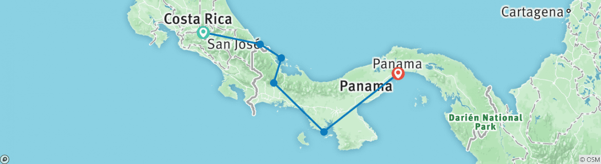 Image of a map showing the route of the tour