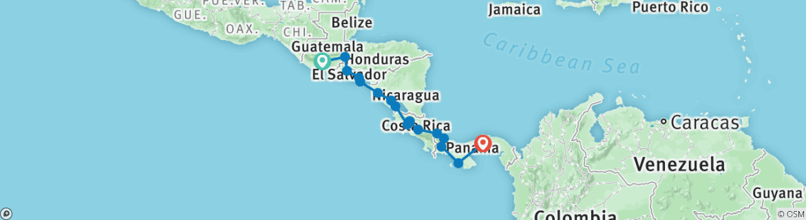 Image of a map showing the route of the tour