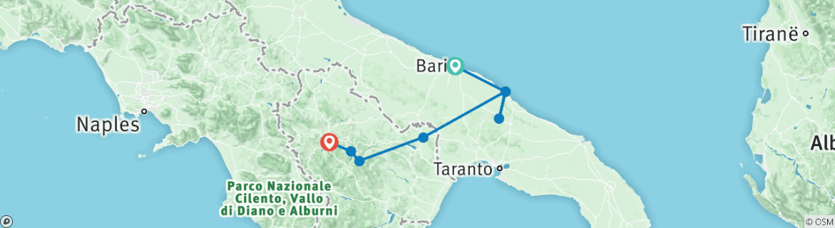 Image of a map showing the route of the tour