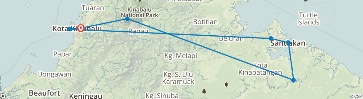 Image of a map showing the route of the tour