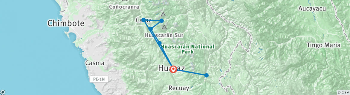 Image of a map showing the route of the tour
