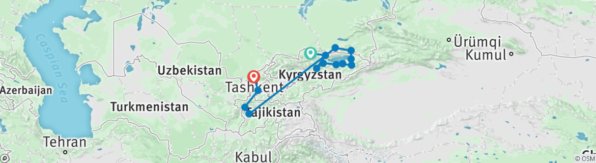 Image of a map showing the route of the tour