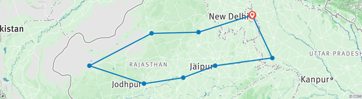Image of a map showing the route of the tour