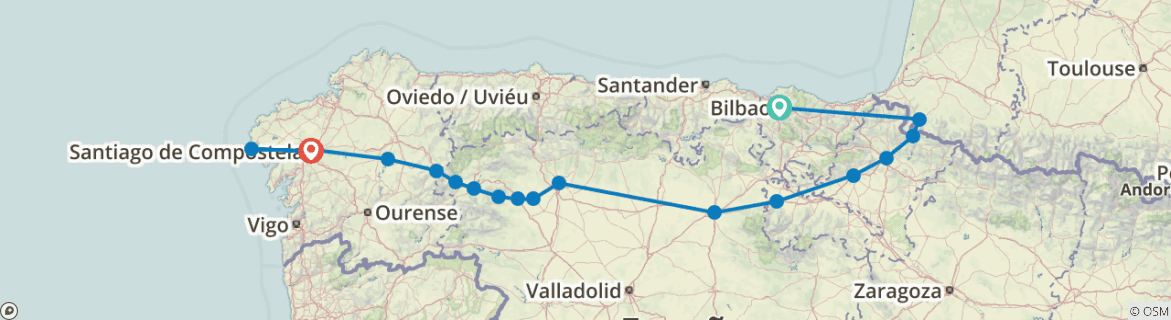 Image of a map showing the route of the tour