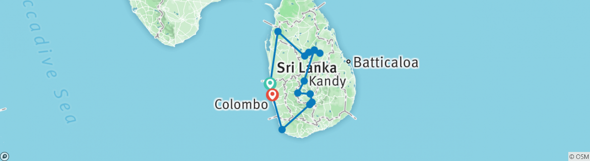Image of a map showing the route of the tour