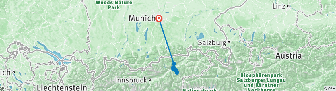 Image of a map showing the route of the tour