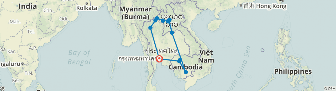 Image of a map showing the route of the tour