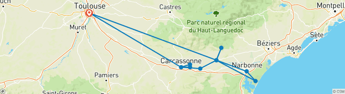 Image d'une carte montrant l'itinéraire du circuit