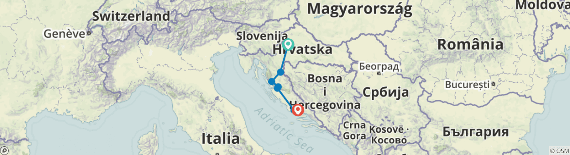 Image of a map showing the route of the tour