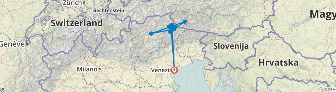 Image of a map showing the route of the tour