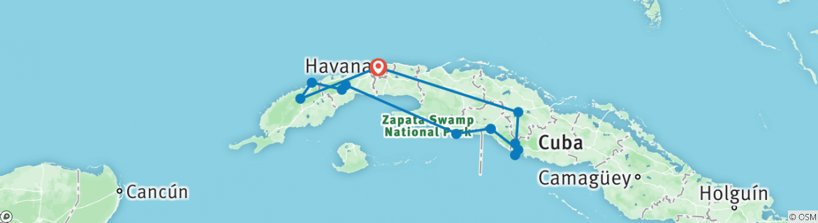 Image of a map showing the route of the tour