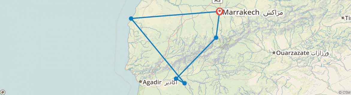 Image of a map showing the route of the tour