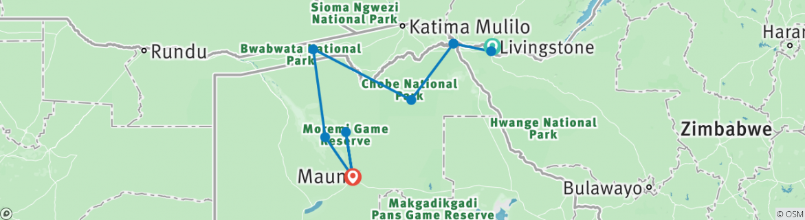 Image of a map showing the route of the tour