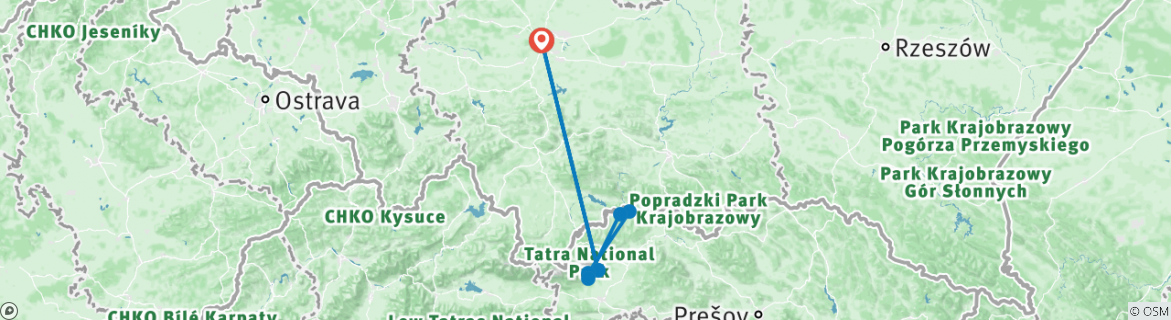 Image of a map showing the route of the tour