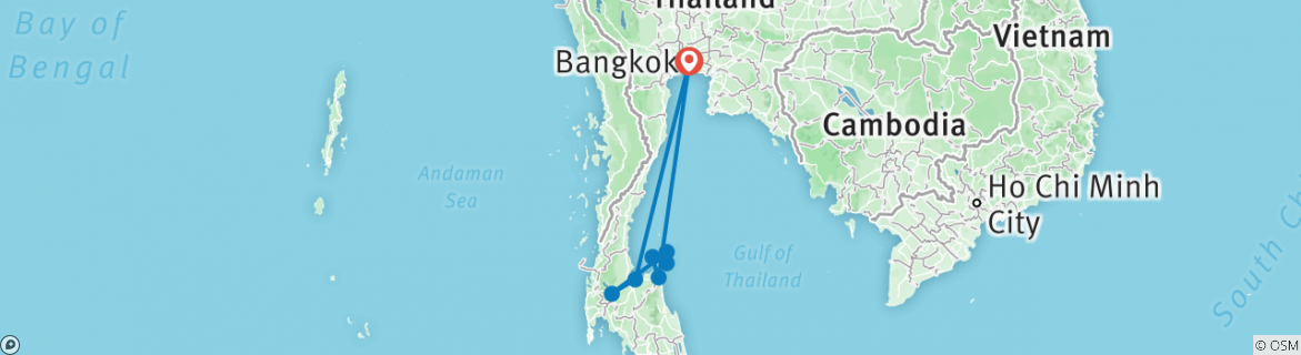Image of a map showing the route of the tour