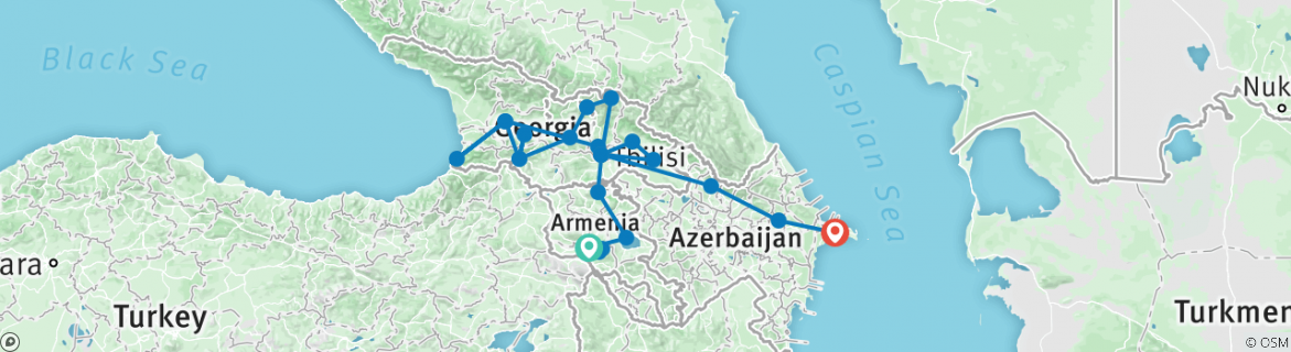 Image of a map showing the route of the tour
