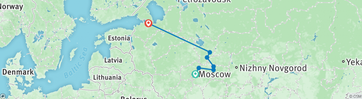 Image of a map showing the route of the tour