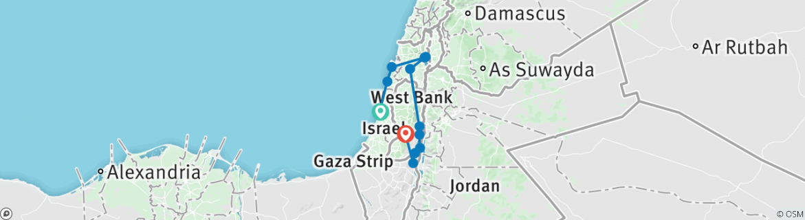 Image of a map showing the route of the tour