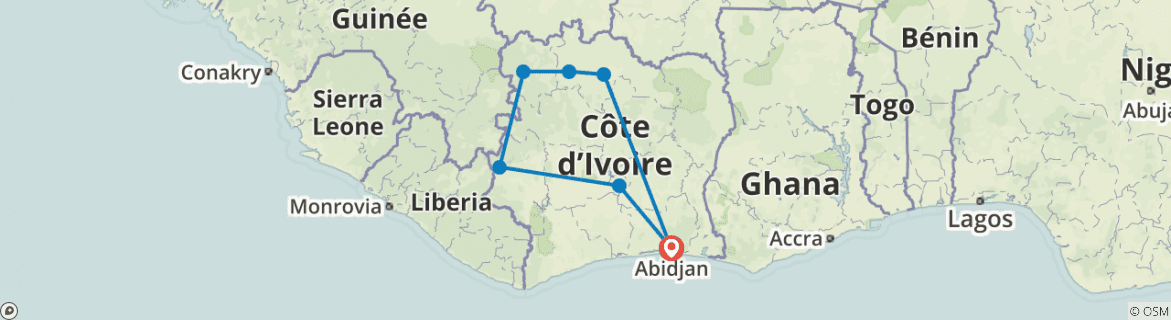 Image of a map showing the route of the tour