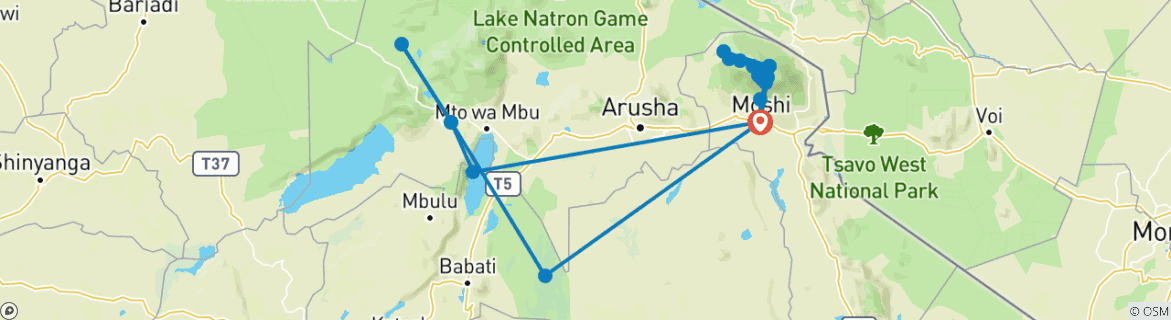 Carte du circuit Kilimandjaro - Lemosho Trek + Extension Safari