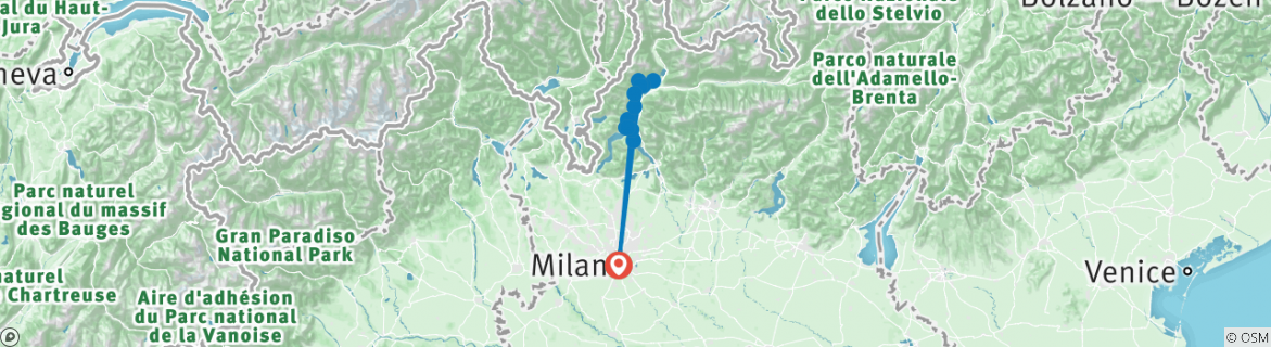 Image of a map showing the route of the tour