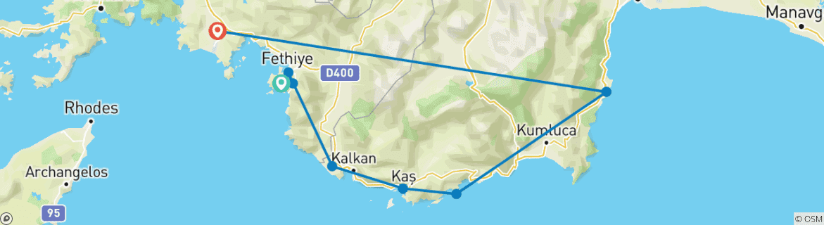 Image d'une carte montrant l'itinéraire du circuit