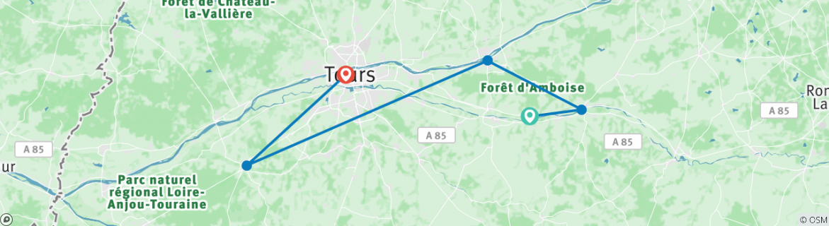 Image of a map showing the route of the tour