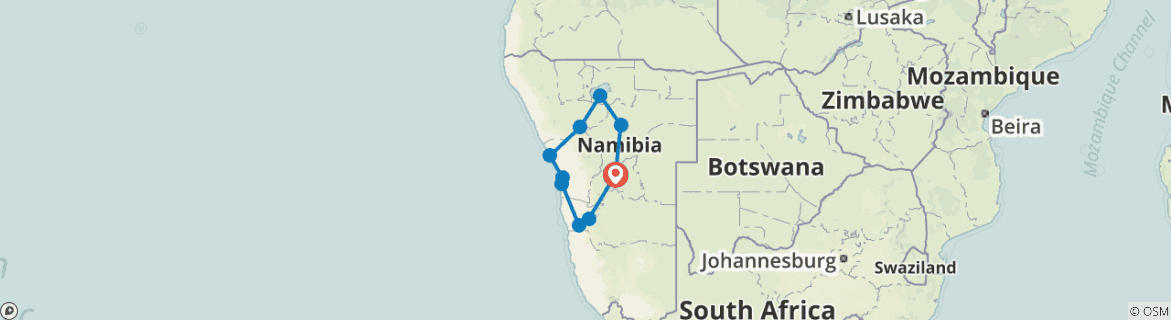 Image of a map showing the route of the tour