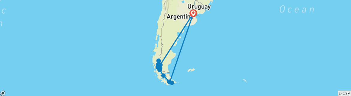 Carte du circuit Aventures en Patagonie