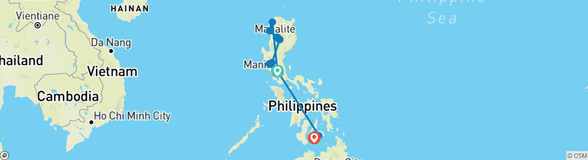Carte du circuit Exploration du nord des Philippines + extension plage de Bohol