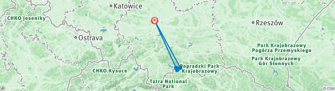 Image of a map showing the route of the tour
