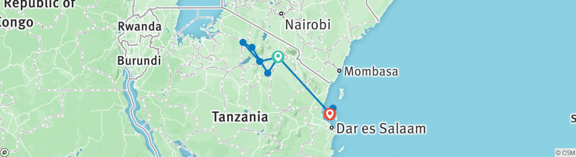 Image of a map showing the route of the tour